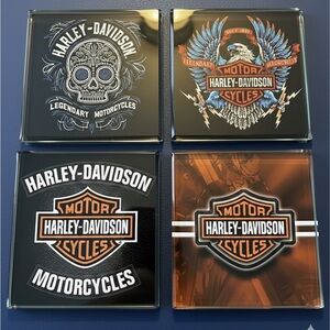 Harley-Davidson Black and Orange Coaster Collection glass set of 4